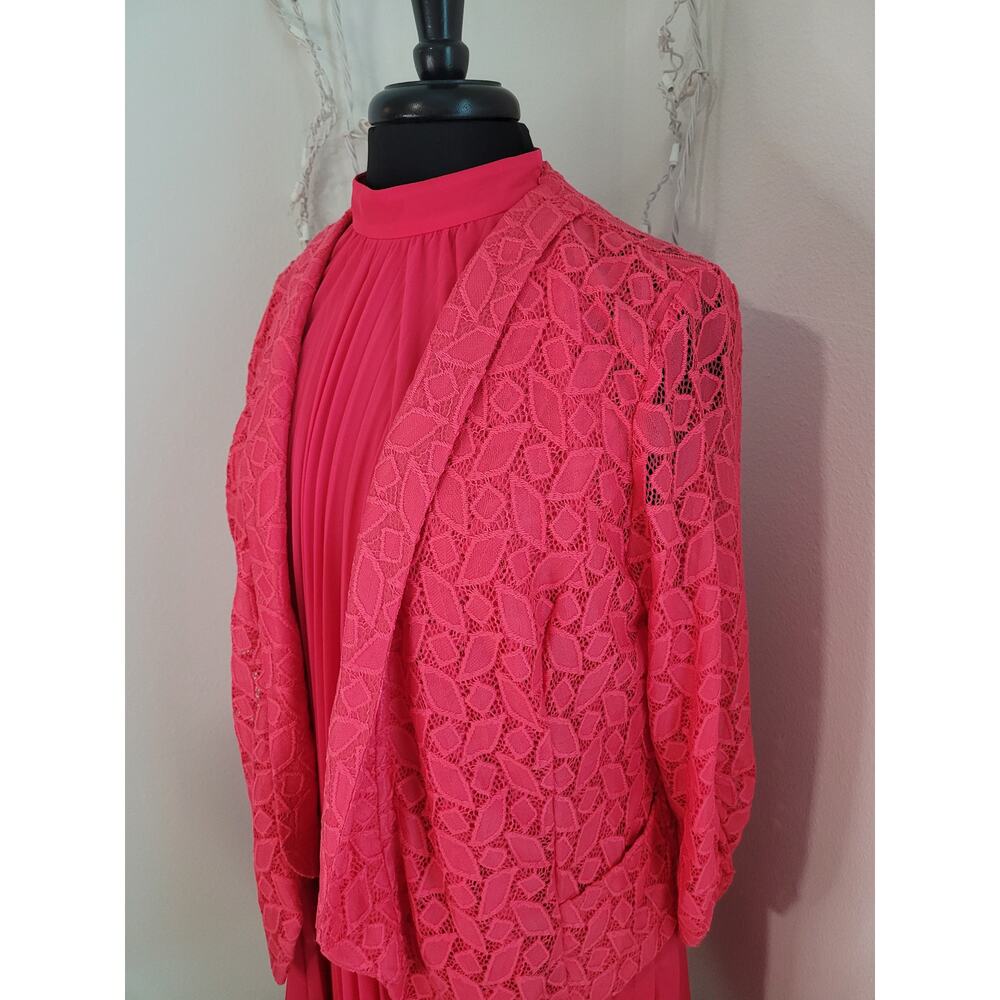 Y2K Pink Pleated Halter Dress Lace Jacket Romantic Coquette Glam L